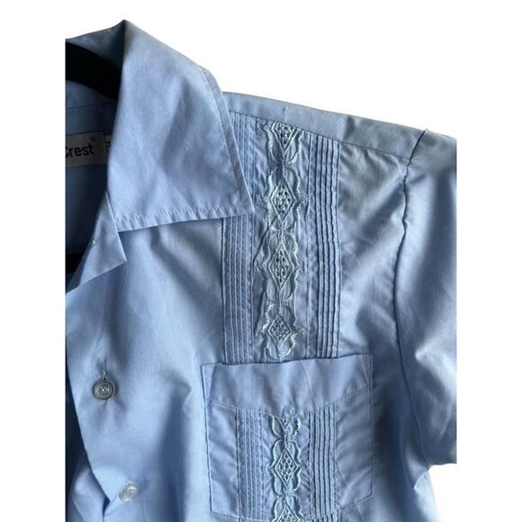 Silver Crest Mexican Cuban Guayabera Embroidered Baby Blue Size Medium 44" Chest - Picture 6 of 8